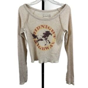 We The Free People Crop Top Women's Size Medium Midnight Highway Horse Waffle